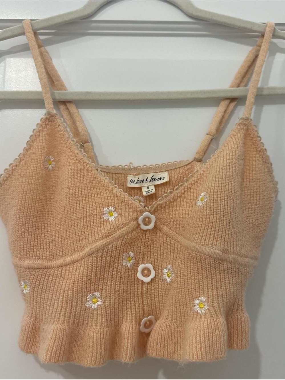 For Love & Lemons Peach Daisy Knit Tank Top